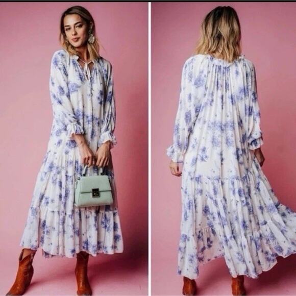 Free People Feeling Groovy Dress in Vintage Ivory & Blue Size Small - Picture 8 of 11